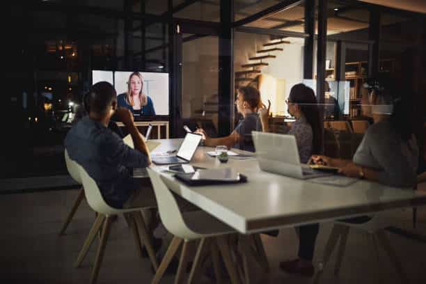 Shot of creative employees having a video conference call meeting in the office